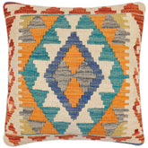 handmade Traditional Pillow Blue Rust Hand-Woven SQUARE 100% WOOL Hand woven turkish pillow2 x 2