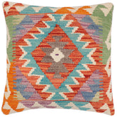 handmade Traditional Pillow Rust Blue Hand-Woven SQUARE 100% WOOL Hand woven turkish pillow2 x 2