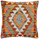 handmade Traditional Pillow Rust Blue Hand-Woven SQUARE 100% WOOL Hand woven turkish pillow 2 x 2