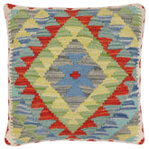 handmade Traditional Pillow Rust Blue Hand-Woven SQUARE 100% WOOL Hand woven turkish pillow2 x 2