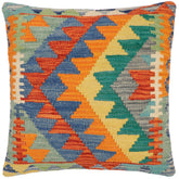 handmade Modern Pillow Rust Blue Hand-Woven SQUARE 100% WOOL Hand woven turkish pillow 2 x 2