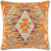 handmade Traditional Pillow Orange Blue Hand-Woven SQUARE 100% WOOL Hand woven turkish pillow2 x 2