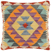 handmade Traditional Pillow Blue Rust Hand-Woven SQUARE 100% WOOL Hand woven turkish pillow2 x 2