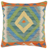 handmade Traditional Pillow Rust Blue Hand-Woven SQUARE 100% WOOL Hand woven turkish pillow2 x 2