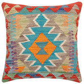 handmade Traditional Pillow Rust Blue Hand-Woven SQUARE 100% WOOL Hand woven turkish pillow2 x 2