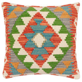 handmade Traditional Pillow Rust Blue Hand-Woven SQUARE 100% WOOL Hand woven turkish pillow2 x 2