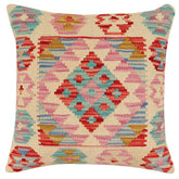 handmade Traditional Pillow Beige Red Hand-Woven SQUARE 100% WOOL Hand woven turkish pillow2 x 2