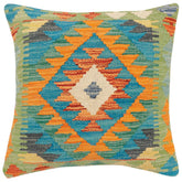 handmade Traditional Pillow Rust Blue Hand-Woven SQUARE 100% WOOL Hand woven turkish pillow2 x 2