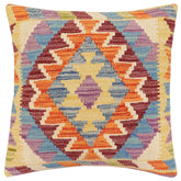 handmade Traditional Pillow Rust Blue Hand-Woven SQUARE 100% WOOL Hand woven turkish pillow2 x 2