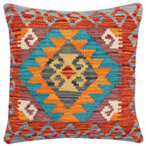 handmade Traditional Pillow Rust Blue Hand-Woven SQUARE 100% WOOL Hand woven turkish pillow2 x 2