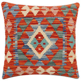 handmade Traditional Pillow Rust Blue Hand-Woven SQUARE 100% WOOL Hand woven turkish pillow2 x 2