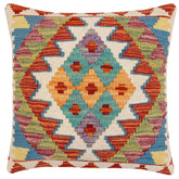 handmade Traditional Pillow Rust Blue Hand-Woven SQUARE 100% WOOL Hand woven turkish pillow2 x 2