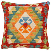 handmade Traditional Pillow Rust Blue Hand-Woven SQUARE 100% WOOL Hand woven turkish pillow2 x 2