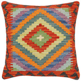 handmade Traditional Pillow Rust Blue Hand-Woven SQUARE 100% WOOL Hand woven turkish pillow2 x 2