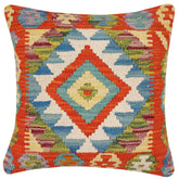 handmade Traditional Pillow Rust Blue Hand-Woven SQUARE 100% WOOL Hand woven turkish pillow2 x 2