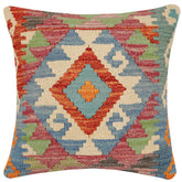 handmade Traditional Pillow Rust Blue Hand-Woven SQUARE 100% WOOL Hand woven turkish pillow2 x 2