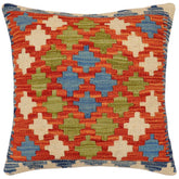 handmade Traditional Pillow Rust Blue Hand-Woven SQUARE 100% WOOL Hand woven turkish pillow2 x 2