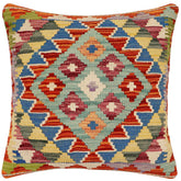 handmade Traditional Pillow Rust Blue Hand-Woven SQUARE 100% WOOL Hand woven turkish pillow2 x 2
