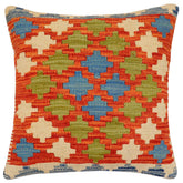 handmade Traditional Pillow Rust Blue Hand-Woven SQUARE 100% WOOL Hand woven turkish pillow2 x 2