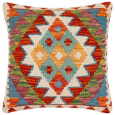 handmade Traditional Pillow Rust Blue Hand-Woven SQUARE 100% WOOL Hand woven turkish pillow 2 x 2
