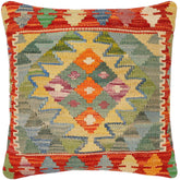 handmade Traditional Pillow Rust Blue Hand-Woven SQUARE 100% WOOL Hand woven turkish pillow2 x 2