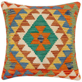 handmade Traditional Pillow Rust Blue Hand-Woven SQUARE 100% WOOL Hand woven turkish pillow2 x 2
