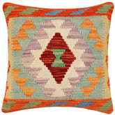 handmade Traditional Pillow Rust Blue Hand-Woven SQUARE 100% WOOL Hand woven turkish pillow2 x 2