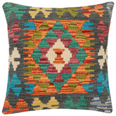 handmade Traditional Pillow Rust Charcoal Hand-Woven SQUARE 100% WOOL Hand woven turkish pillow2 x 2