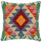 handmade Traditional Pillow Rust Blue Hand-Woven SQUARE 100% WOOL Hand woven turkish pillow2 x 2
