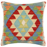 handmade Traditional Pillow Rust Blue Hand-Woven SQUARE 100% WOOL Hand woven turkish pillow2 x 2