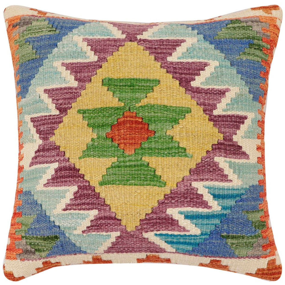 handmade Traditional Pillow Rust Blue Hand-Woven SQUARE 100% WOOL Hand woven turkish pillow 3 x 5