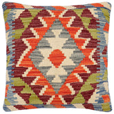 handmade Traditional Pillow Rust Blue Hand-Woven SQUARE 100% WOOL Hand woven turkish pillow2 x 2