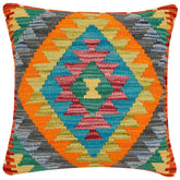 handmade Traditional Pillow Rust Blue Hand-Woven SQUARE 100% WOOL Hand woven turkish pillow2 x 2