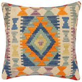 handmade Traditional Pillow Rust Blue Hand-Woven SQUARE 100% WOOL Hand woven turkish pillow 2 x 2