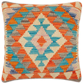 handmade Traditional Pillow Rust Blue Hand-Woven SQUARE 100% WOOL Hand woven turkish pillow 2 x 2
