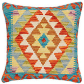 handmade Traditional Pillow Rust Blue Hand-Woven SQUARE 100% WOOL Hand woven turkish pillow2 x 2