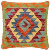 handmade Traditional Pillow Rust Blue Hand-Woven SQUARE 100% WOOL Hand woven turkish pillow2 x 2