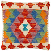 handmade Traditional Pillow Rust Blue Hand-Woven SQUARE 100% WOOL Hand woven turkish pillow2 x 2