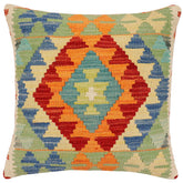 handmade Traditional Pillow Rust Blue Hand-Woven SQUARE 100% WOOL Hand woven turkish pillow2 x 2