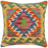 handmade Traditional Pillow Rust Blue Hand-Woven SQUARE 100% WOOL Hand woven turkish pillow2 x 2