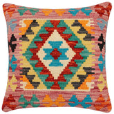 handmade Traditional Pillow Rust Blue Hand-Woven SQUARE 100% WOOL Hand woven turkish pillow2 x 2
