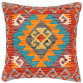 handmade Traditional Pillow Rust Blue Hand-Woven SQUARE 100% WOOL Hand woven turkish pillow2 x 2