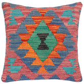 handmade Traditional Pillow Rust Blue Hand-Woven SQUARE 100% WOOL Hand woven turkish pillow2 x 2