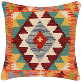 handmade Traditional Pillow Rust Blue Hand-Woven SQUARE 100% WOOL Hand woven turkish pillow2 x 2
