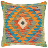handmade Traditional Pillow Rust Blue Hand-Woven SQUARE 100% WOOL Hand woven turkish pillow2 x 2
