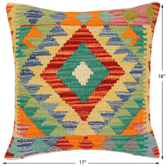 handmade Traditional Pillow Rust Blue Hand-Woven SQUARE 100% WOOL Hand woven turkish pillow 2 x 2