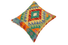 handmade Traditional Pillow Rust Blue Hand-Woven SQUARE 100% WOOL Hand woven turkish pillow 2 x 2