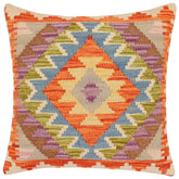 handmade Traditional Pillow Rust Blue Hand-Woven SQUARE 100% WOOL Hand woven turkish pillow 2 x 2