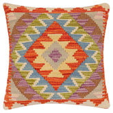 handmade Traditional Pillow Rust Blue Hand-Woven SQUARE 100% WOOL Hand woven turkish pillow2 x 2