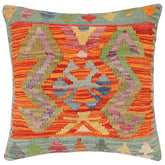 handmade Traditional Pillow Rust Blue Hand-Woven SQUARE 100% WOOL Hand woven turkish pillow2 x 2